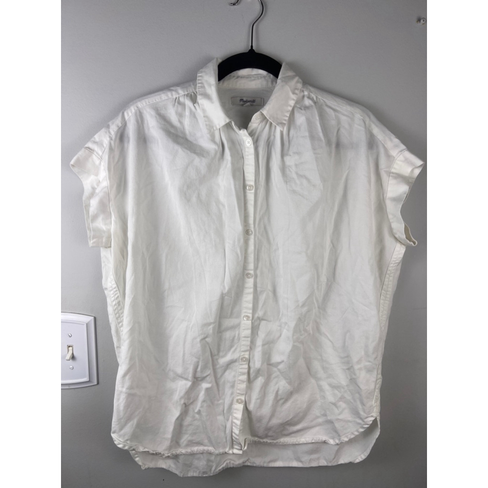 Madewell Boxy Button Front Shirt Womens XS White Short Sleeve Oversized Blouse